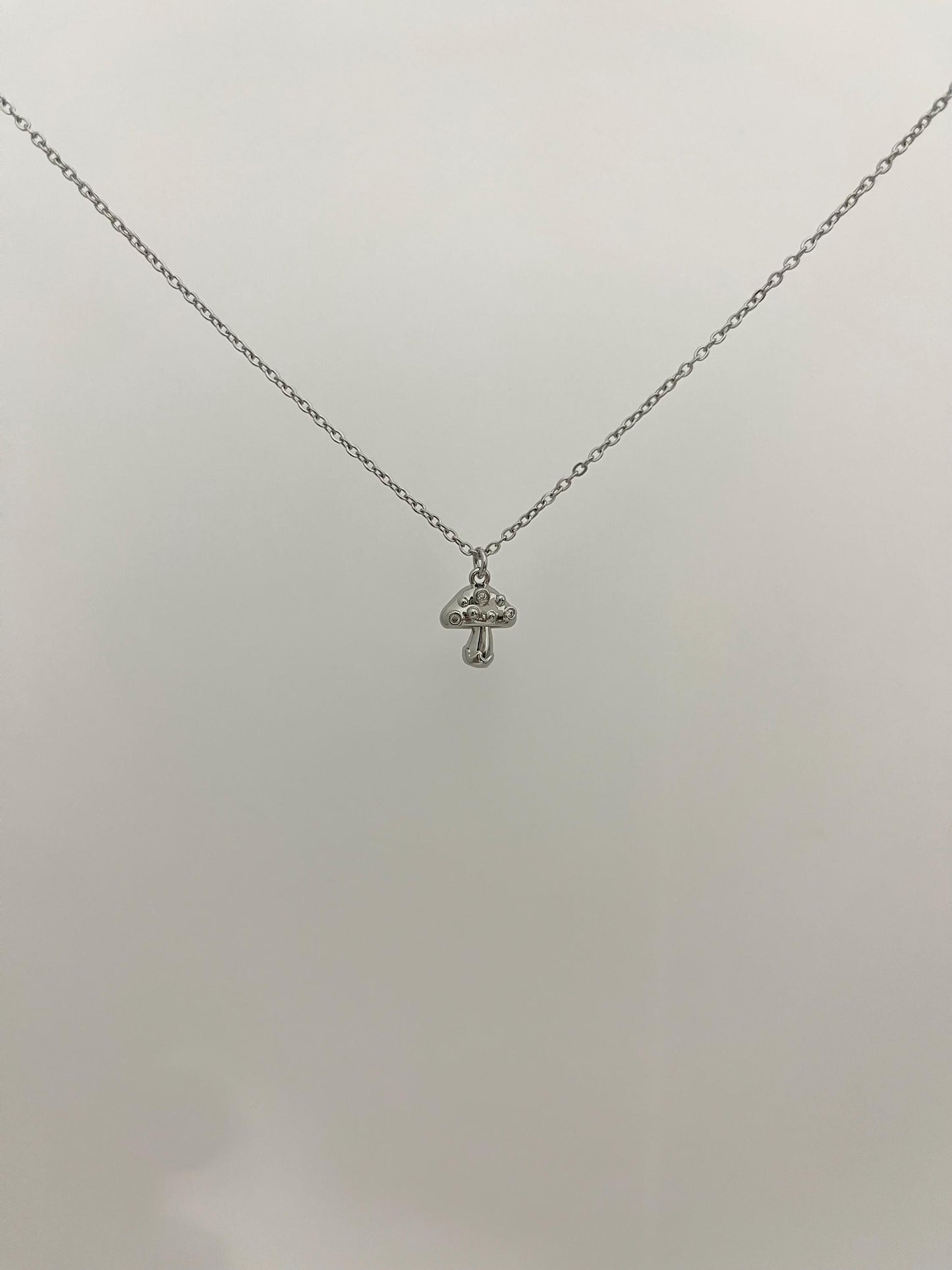 Silver Mushroom Pendant Necklace