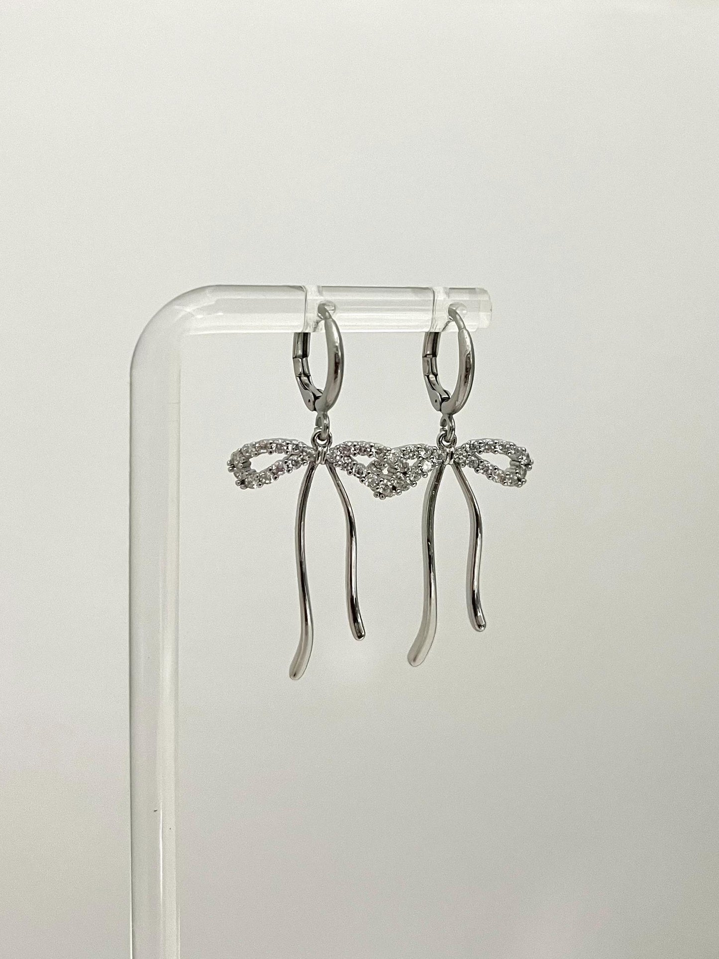 Silver Crystal Bow Earring | Coquette Bow Earring