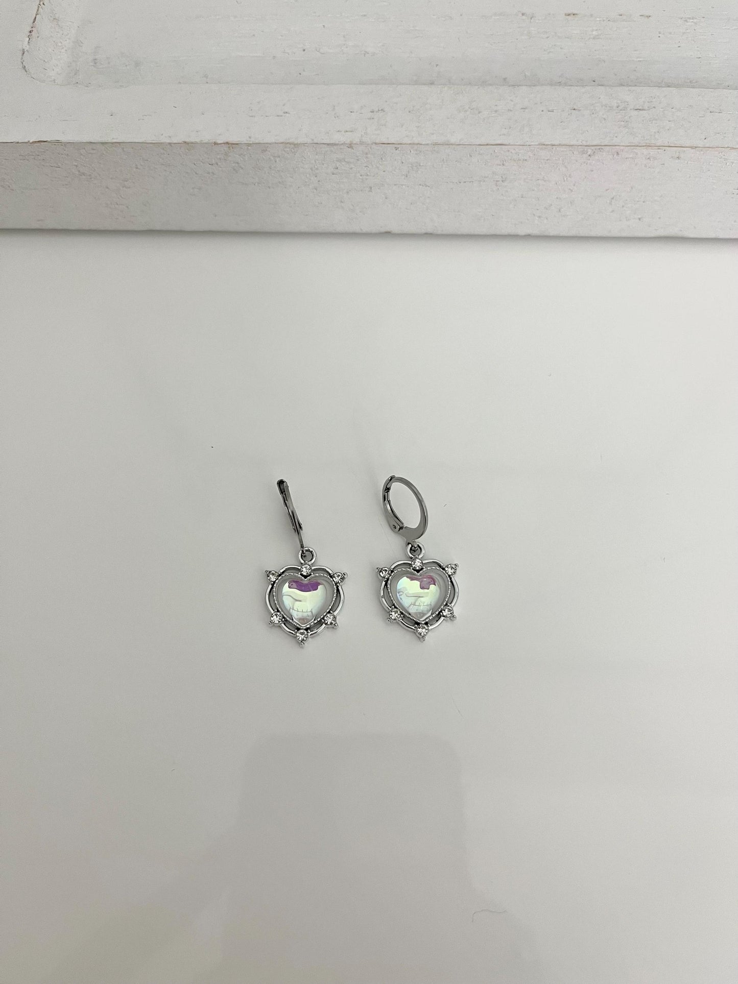 Silver Iridescent Heart Earrings