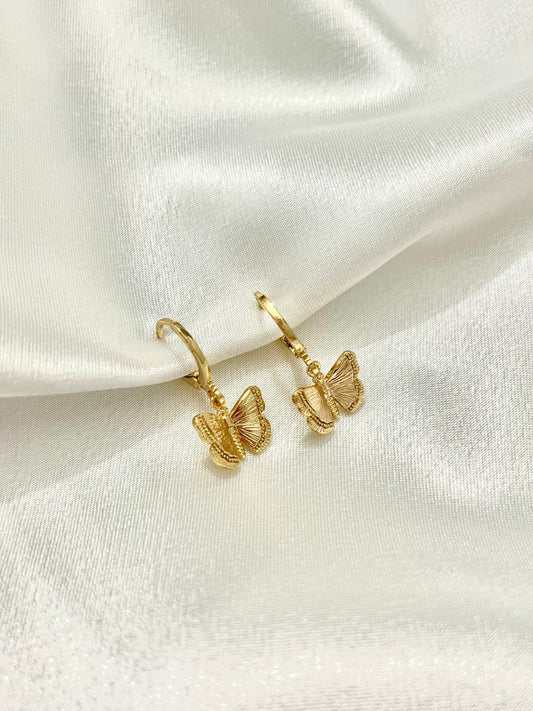 Gold Butterfly Huggie Earrings, 18K Gold-Plated