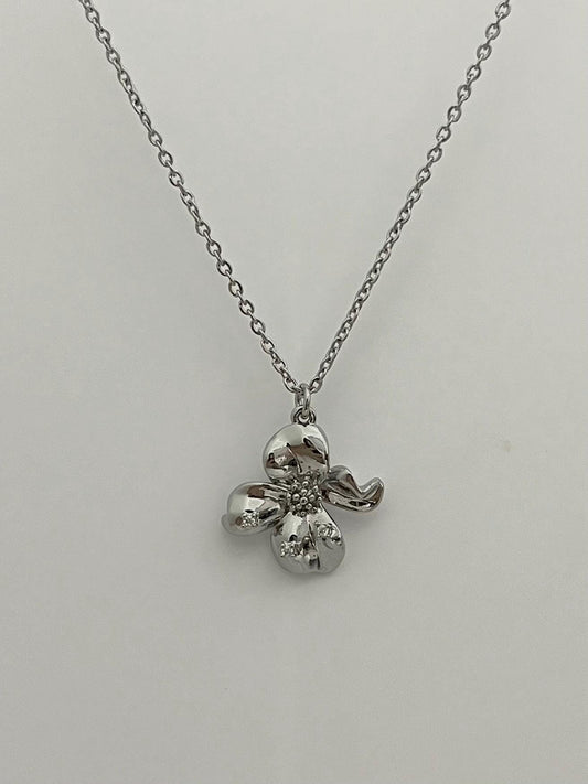 Silver Orchid Flower Necklace