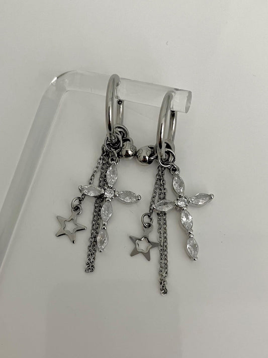 Stainless Steel Layered Dangle Cross Earrings