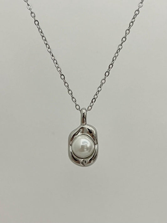 Silver Pearl Necklace | Stainless Steel Chain