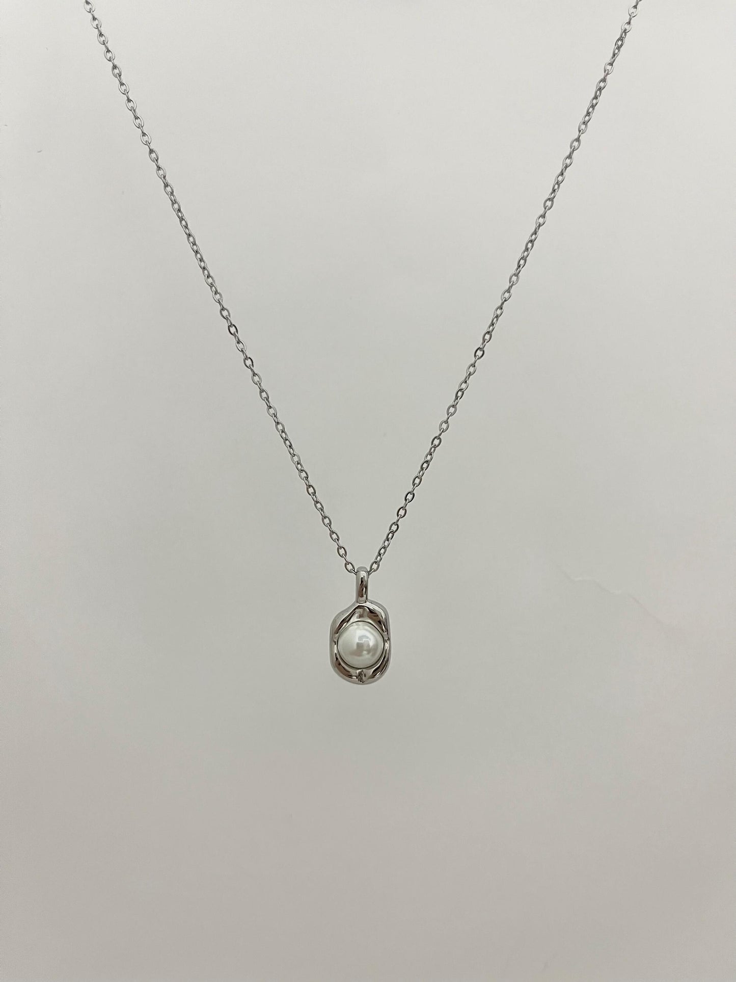 Silver Pearl Necklace | Stainless Steel Chain