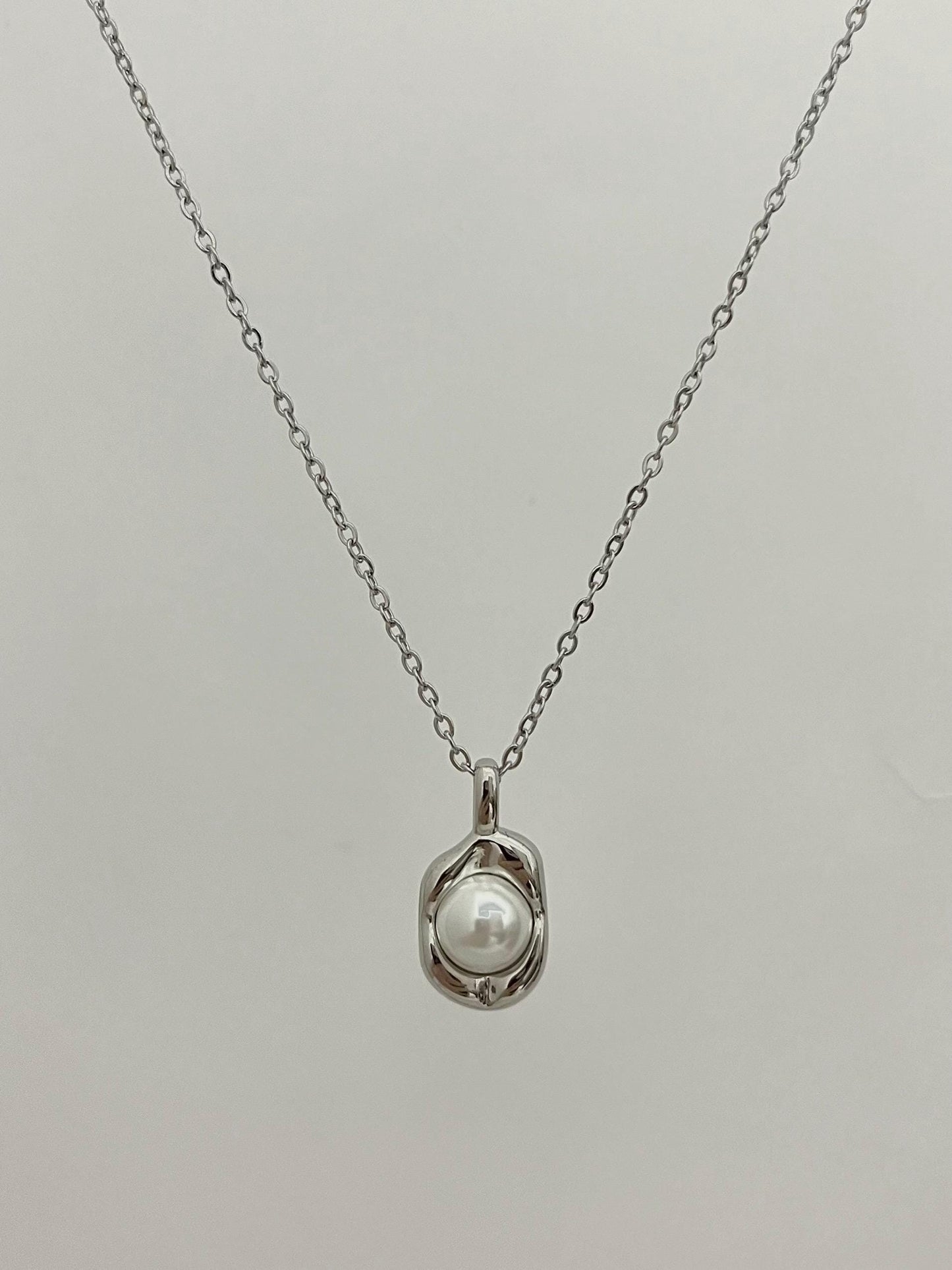 Silver Pearl Necklace | Stainless Steel Chain