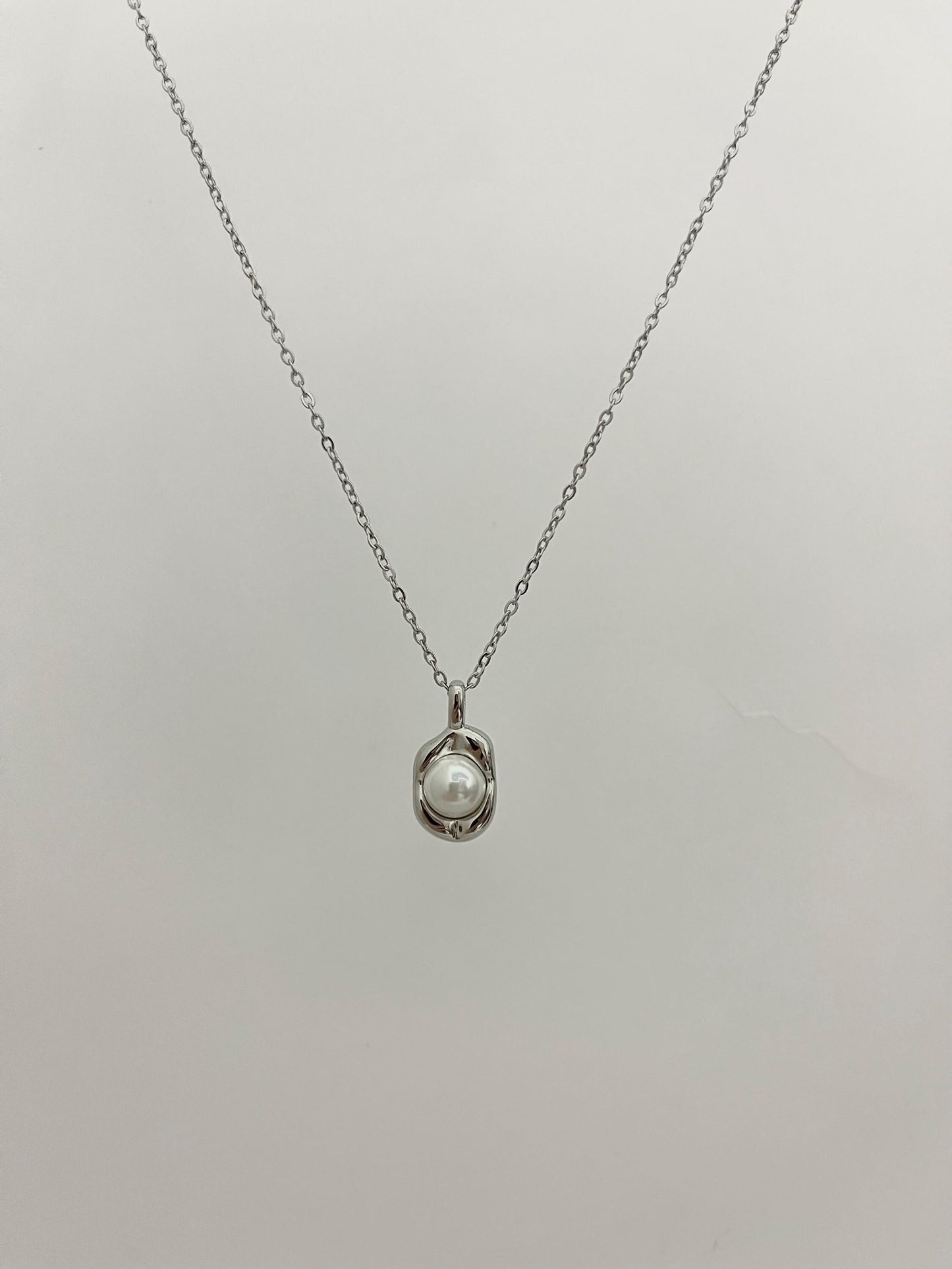 Silver Pearl Necklace | Stainless Steel Chain