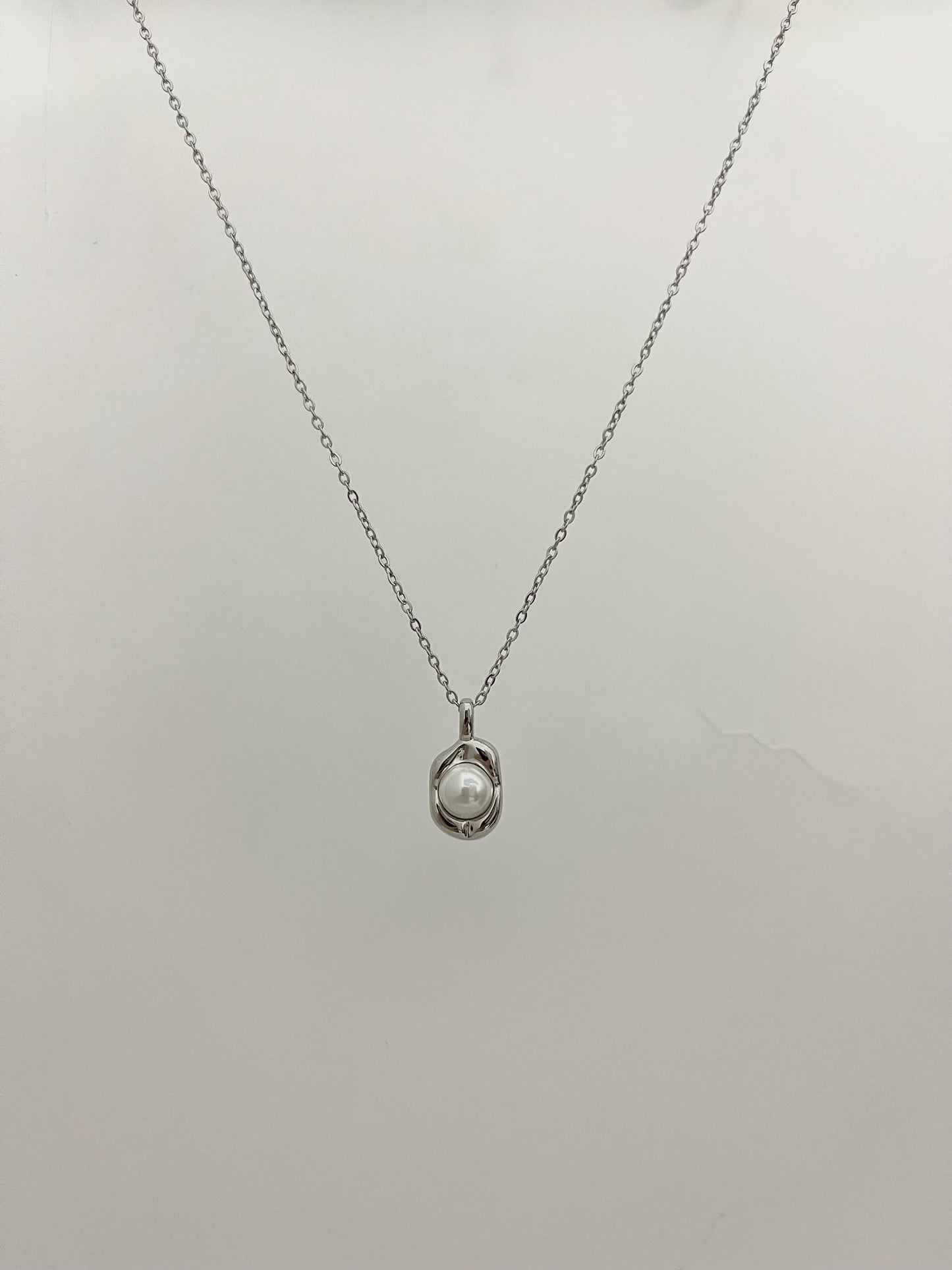 Silver Pearl Necklace | Stainless Steel Chain