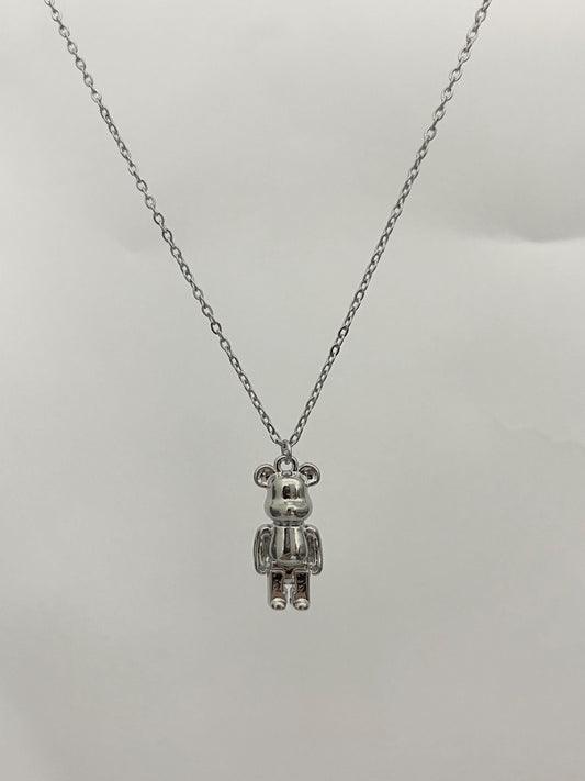 Silver Brick Bear Necklace
