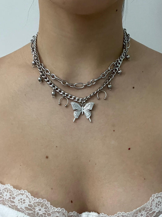 Chunky Layered Butterfly Necklace made with Stainless Steel